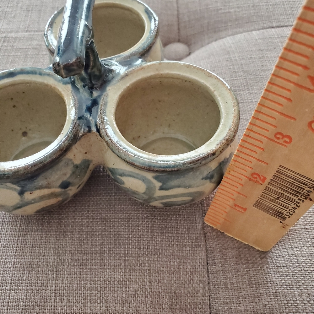 Succulent Planter Condiment Holder Ramekin Trio Sauce Dish Blue Rustic Pottery - Picture 8 of 14